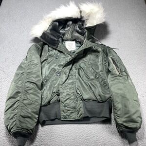 Vintage Alpha Industries Jacket Mens Large Green N-2B Flight Parka Fur Hood 80s